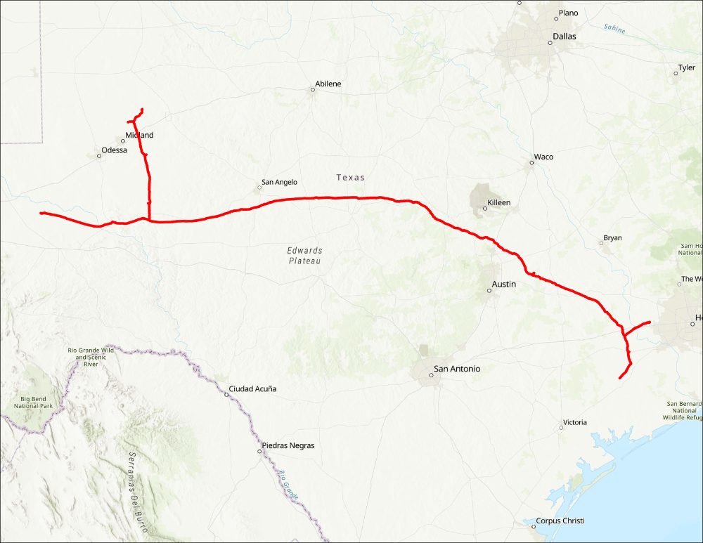 Matterhorn Express pipeline route across Texas